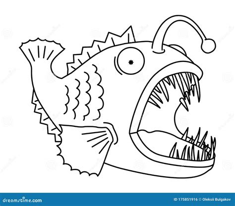 Anglerfish Shines With Its Fishing Rod Outline Vector Illustration ...