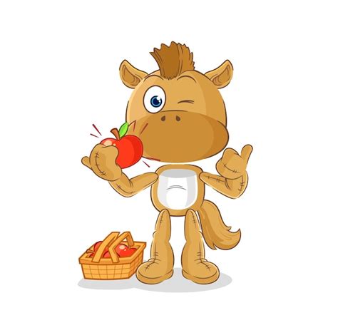 Premium Vector | Horse eating an apple illustration character vector