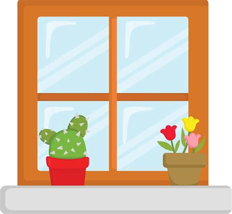 Window with flowers and cactus pot 7875002 Vector Art at Vecteezy