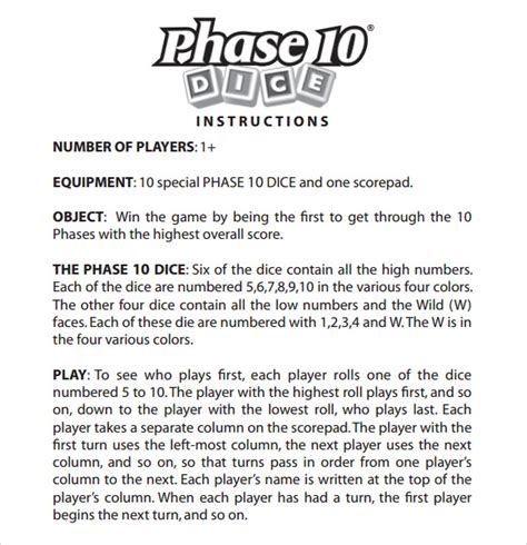 Phase 10 Rules Printable - Printable Word Searches