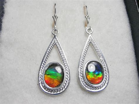 Ammolite Jewelry Earrings Silver Dangle by AmmoliteCreations