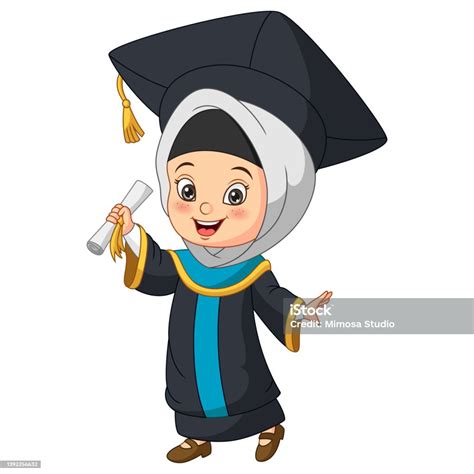 Kartun Gadis Kecil Dengan Kostum Kelulusan Memegang Ijazah Ilustrasi Stok - Unduh Gambar ...