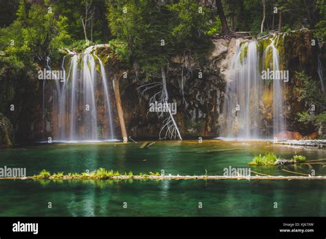 Serene Waterfalls and clear green water at Hanging Lake, Glenwood Canyon, Colorado Stock Photo ...