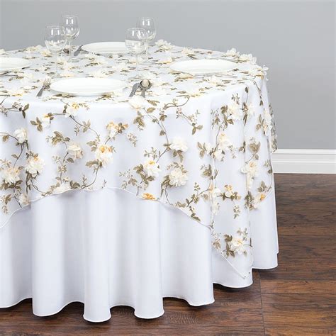 72 in. Square Sheer with Pink Roses Overlay | Table overlays, Round table decor, Table cloth