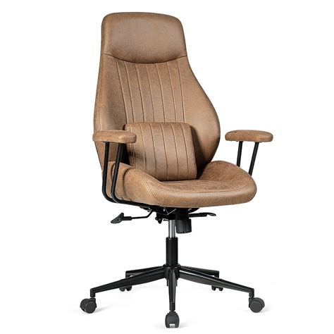 Costway High Back Office Chair Adjustable Suede Fabric w/ Lumbar Support Brown - Walmart.com ...