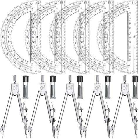 Buy 5 Sets Protractor and Compass Sets Student Geometry Math Set Drawing Compass and 6 Inch ...