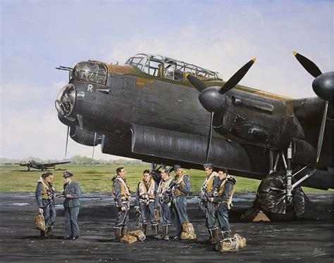 a painting of men standing in front of an airplane