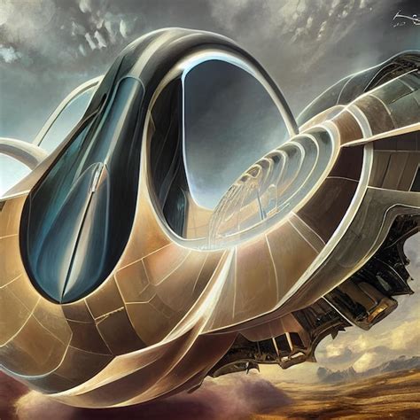 Premium AI Image | A painting of a futuristic plane with a cloudy sky ...