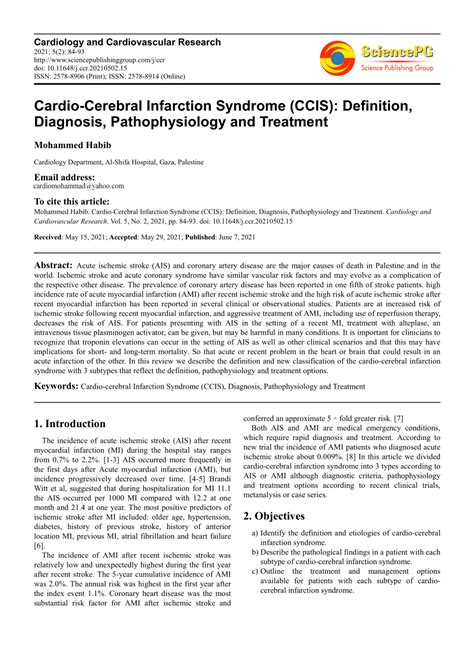 (PDF) Cardio-Cerebral Infarction Syndrome (CCIS): Definition, Diagnosis, Pathophysiology and ...