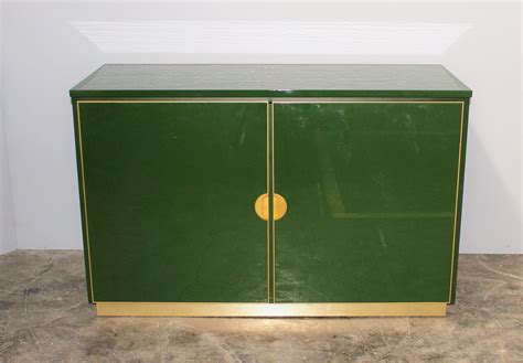 Italian Emerald Green and Brass Cabinet, 1970s for sale at Pamono