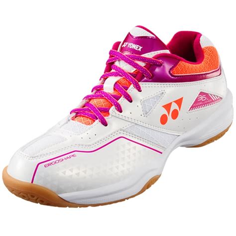 Yonex Power Cushion 36 Womens Badminton Shoes - White / Coral | Women's badminton, Badminton ...