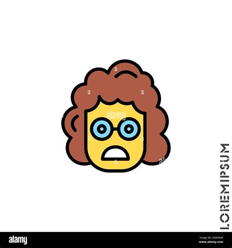 Frowning with open mouth girl, woman emoji yellow vector icon. frowning with open mouth emoji ...
