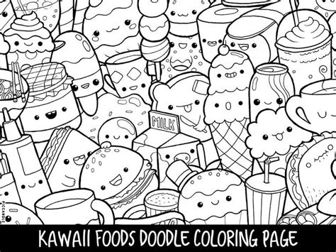 Foods Doodle Coloring Page Printable Cute/Kawaii Coloring | Etsy | Food ...