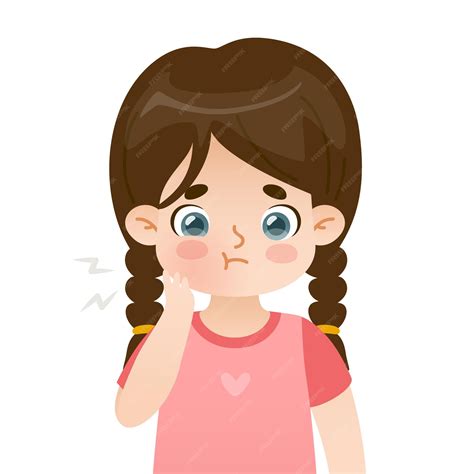 Premium Vector | Kid with toothache and swollen cheek Upset cartoon girl with dental pain Close ...