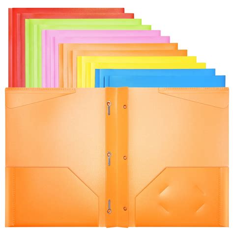 RYWESNIY Heavy Duty Multi-File Colored Plastic Folders with Pockets and Prongs, Letter Size, 12 ...