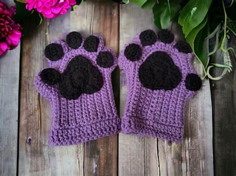 Cat or Dog Paw Fingerless Gloves, Crochet Mitts, Animal Paw, Kitty Paw ...