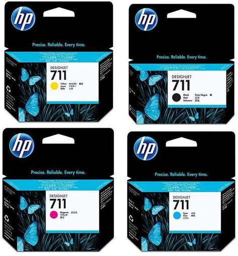 HP 711 Ink Cartridge Bundle: 38-ML Black, 29-ML Cyan, Magenta, Yellow for DesignJet T120, T520 ...