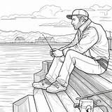 Premium Photo  A coloring Page Of Man Sitting On dock fishing sketch template