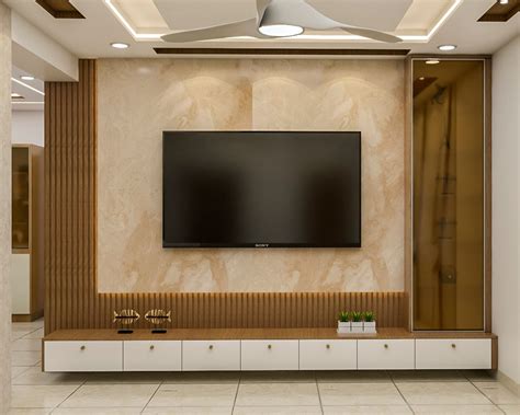 Spacious TV Unit With Fluted Wall Panel | Livspace