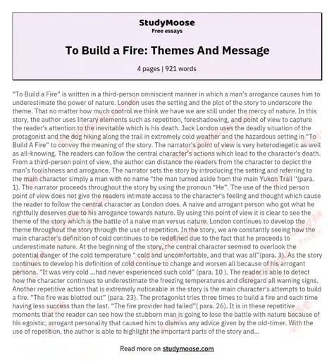 To Build a Fire: Themes And Message Free Essay Example