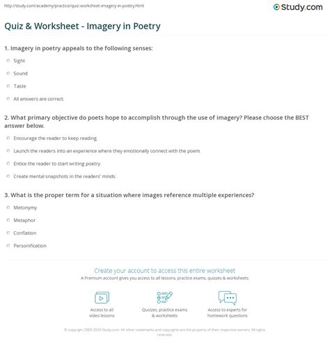 Quiz & Worksheet - Imagery in Poetry | Study.com