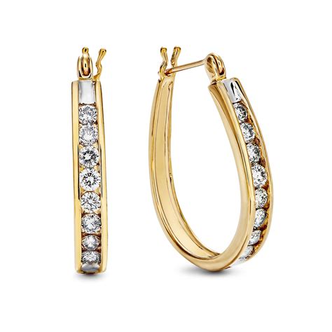 14K Yellow Gold & Channel Set Diamond Hoop Earrings - 1ct Diamond Hoops