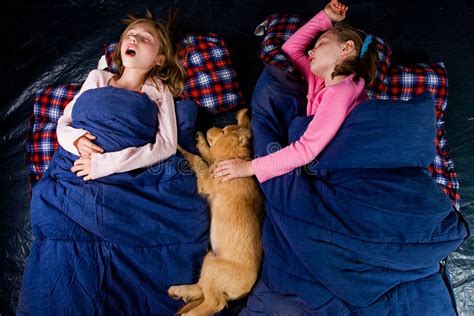 Kids sleeping in a tent stock photo. Image of girls, outdoor - 20341514