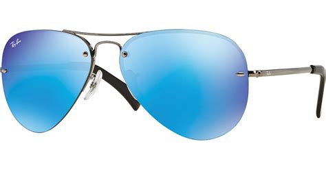 Ray-ban Rimless Mirrored Iridescent Aviator Sunglasses in Blue | Lyst