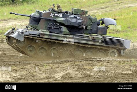 A Bundeswehr Gepard anti aircraft tank in action during the advertisement manoeuvre ?The army in ...