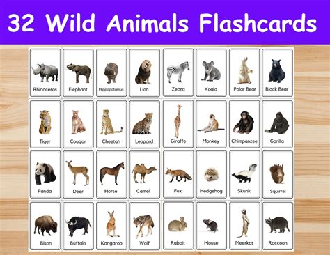 32 Wild Animals Flashcards / Image Cards for Kids. Nomenclature Cards ...