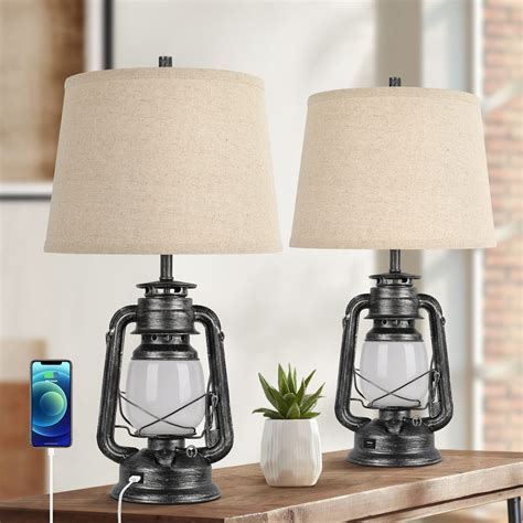 Buy Set of 2 Farmhouse Table Lamps for Living Room, 3-Way Dimmable Touch Nightstand Lamp with 2 ...
