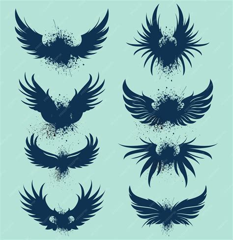 Premium Vector | Bird wings icons collection grunge silhouette design