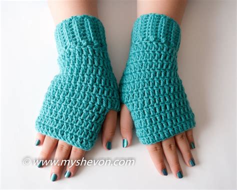 Free Easy Fingerless Gloves Crochet Pattern by www.myshevon.com Basic Crochet Stitches, Crochet ...