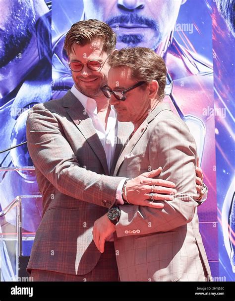 Chris Hemsworth and Robert Downey Jr. at the handprint ceremony for Marvel Studios' "Avengers ...