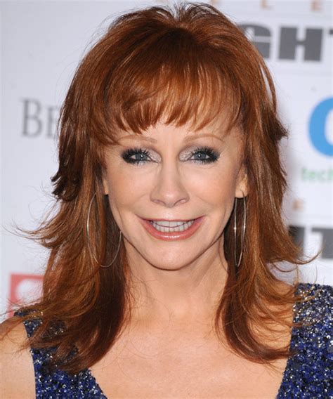 Reba McEntire Long Straight Copper Red Hairstyle with Layered Bangs