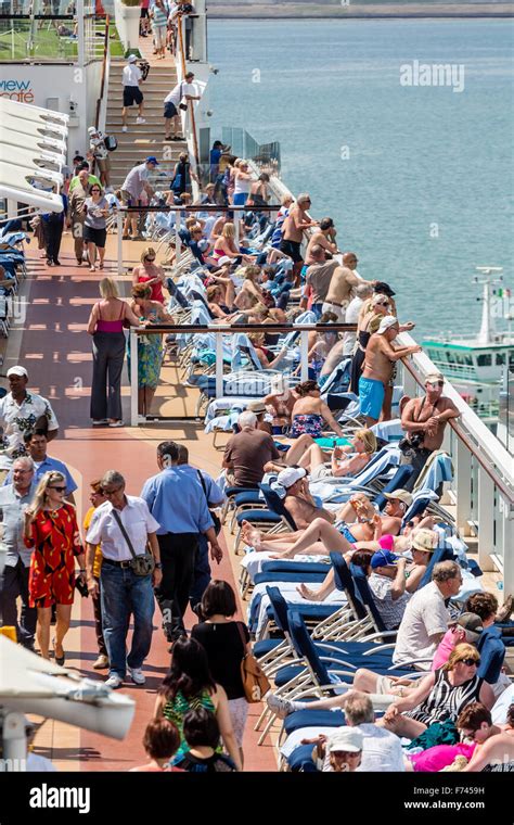 People on Sunny Cruise Ship Deck Stock Photo - Alamy