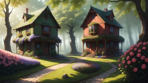 Premium AI Image | The house in the forest anime art style