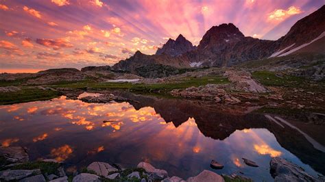 reflection, Lake, Sunrise, Sunset, Clouds