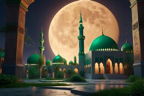 Premium Photo | Green Coloured Islamic Background Mosque