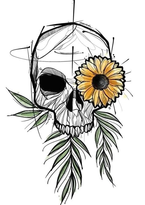 Sunflowers Art sunflower Drawing in 2020 | Skull art, Art ... | Skull ...