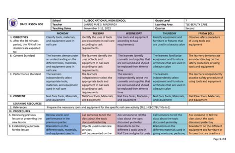 DLL-grade 7 q2 week 1 - daily lesson log - DAILY LESSON LOG School LUSSOC NATIONAL HIGH SCHOOL ...