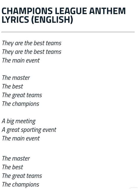 The Champions League anthem lyrics doesnt sound quite as emotive, when completely translated to ...