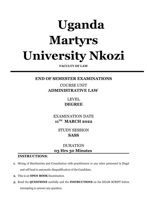 Uganda Martyrs University Nkozi Admin LAW SS - Uganda Martyrs University Nkozi FACULTY OF LAW ...