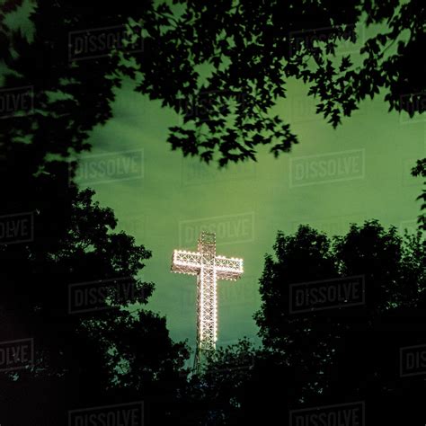 Illuminated Mont Royal Cross at dusk, Montreal, Quebec, Canada - Stock ...