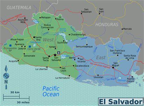 Map of El Salvador (Map Regions) : Worldofmaps.net - online Maps and ...