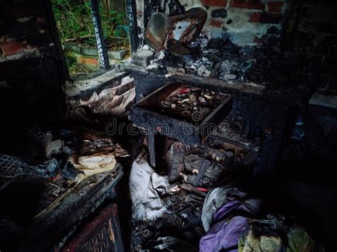 Burnt Old House Interior. Consequences of Fire Stock Image - Image of ...