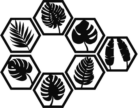Honeycomb Wall Stickers,Tropical Leaves Wall Decal Stickers - Wood Hexagon DIY Wall Stickers ...