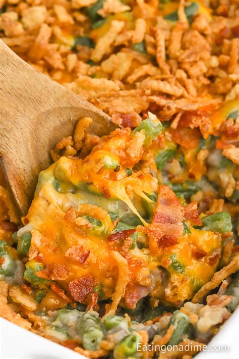 Green Bean Casserole with Bacon and Cheese - Eating on a Dime