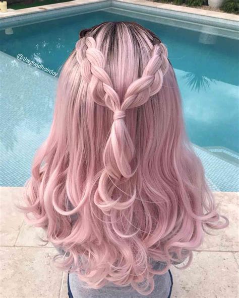 Dusty Rose | Pale Pink Long Wavy Synthetic Lace Front Wig | Hair styles, Dusty pink hair, Long ...