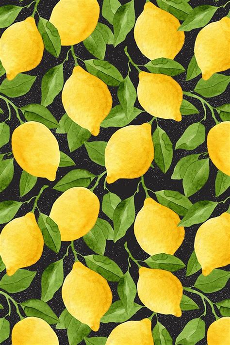 Watercolor Lemons Pattern on Black Fabric | Fruit wallpaper, Lemon set, Lemon patterns